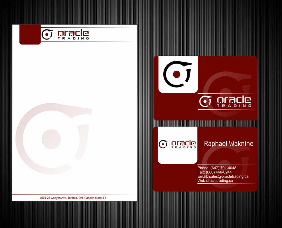 
                                                                                                                        Konkurrenceindlæg #                                            27
                                         for                                             Business Card + Letterhead Design for ORACLE TRADING INC.
                                        