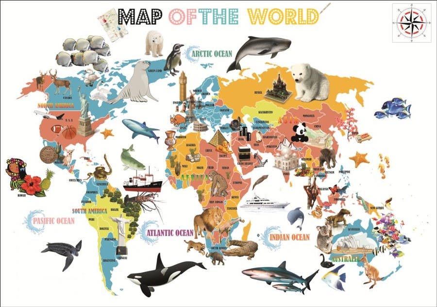 Конкурсна заявка №34 для                                                 Illustration Design for World Maps for Kids
                                            