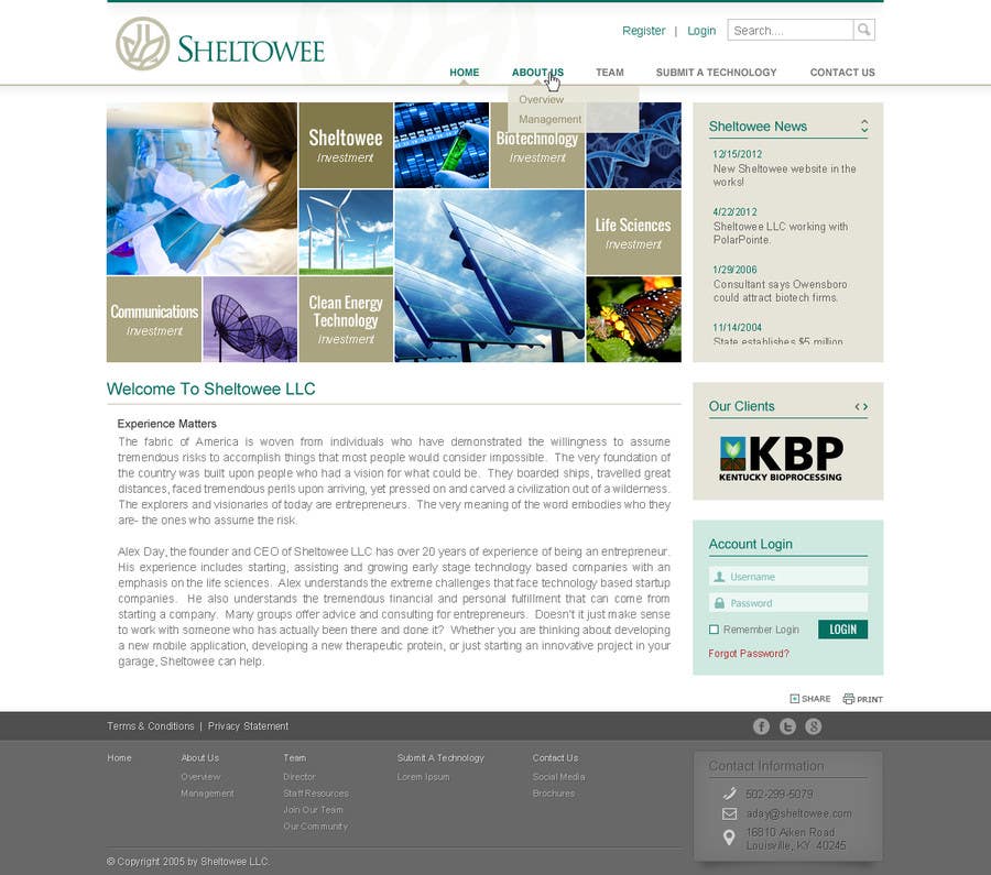 Proposition n°88 du concours                                                 Website Design for Sheltowee LLC a technology investment company
                                            