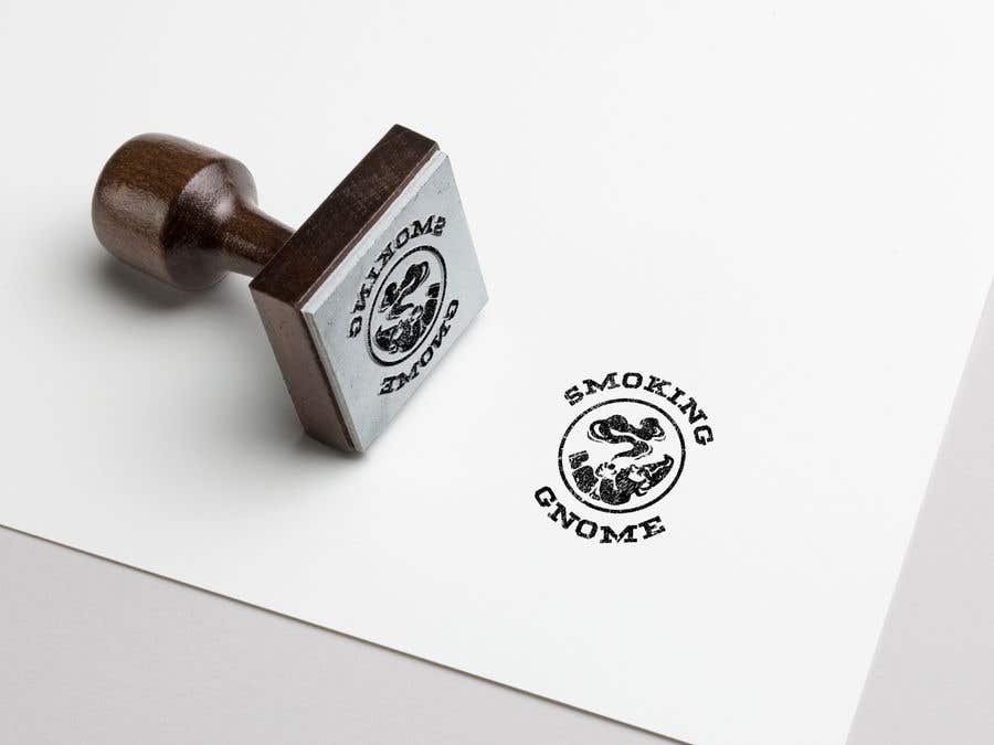 Contest Entry #7 for                                                 I am in need of a simple hand carved stamp type style logo. I only want black and white or white and black. I am interested in what a logo stamp design would look like with a circular boarder around a Gnome with Smoking above the gnome and Gnome below the
                                            