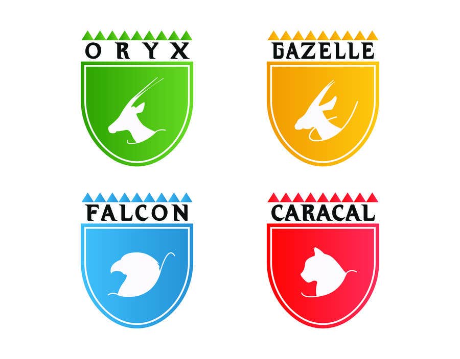 Contest Entry #16 for                                                 4 School House Logos. We have Oryx (green), Gazelle (yellow), Falcon (blue) and Caracal (red). See image 1 for more details. Ive attached examples of online images.
                                            