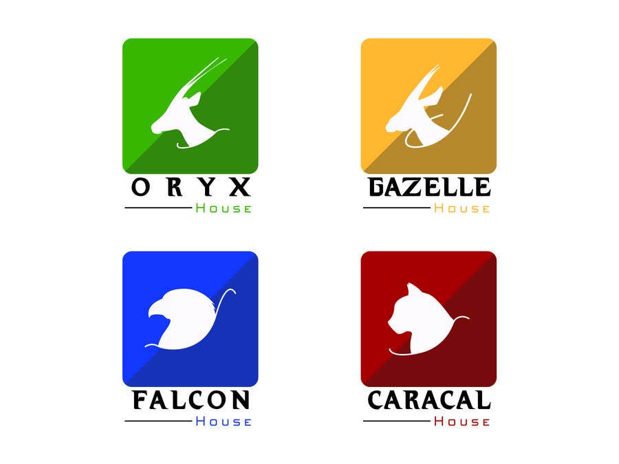 Contest Entry #18 for                                                 4 School House Logos. We have Oryx (green), Gazelle (yellow), Falcon (blue) and Caracal (red). See image 1 for more details. Ive attached examples of online images.
                                            