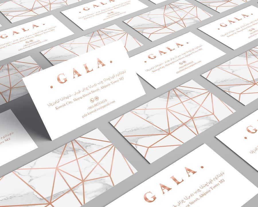 Penyertaan Peraduan #32 untuk                                                 I need some graphic design. For business card and price tag , my company name is GALA , color: rose gold & off white.
                                            