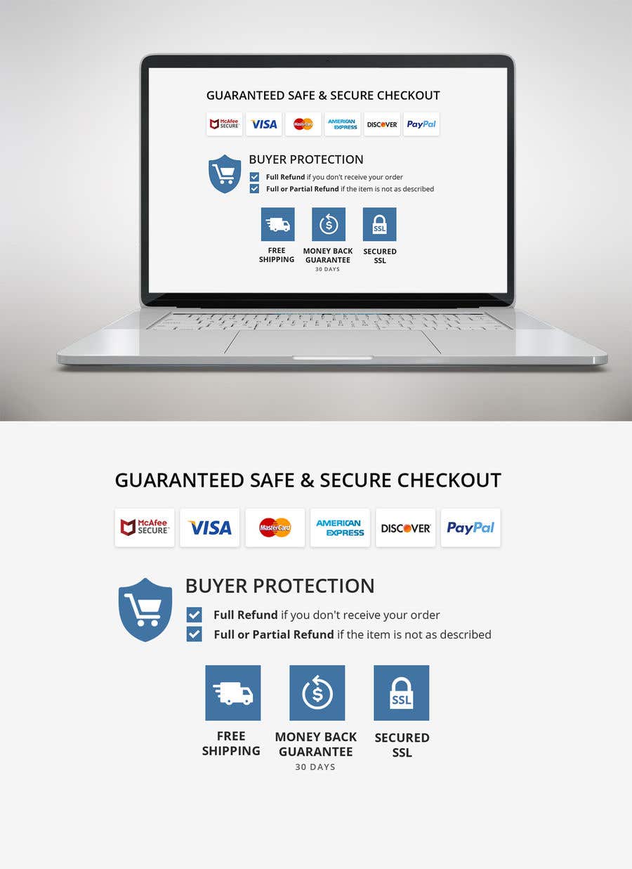 Participación en el concurso Nro.18 para                                                 Design secure checkout, shipping, money back guarantee icons that will go below "Buy it Now" button on product page
                                            