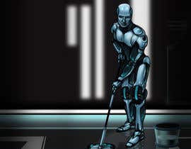 #39 per Produce illustration artwork that shows a human droid cleaning floor using mop and bucket da five3seven