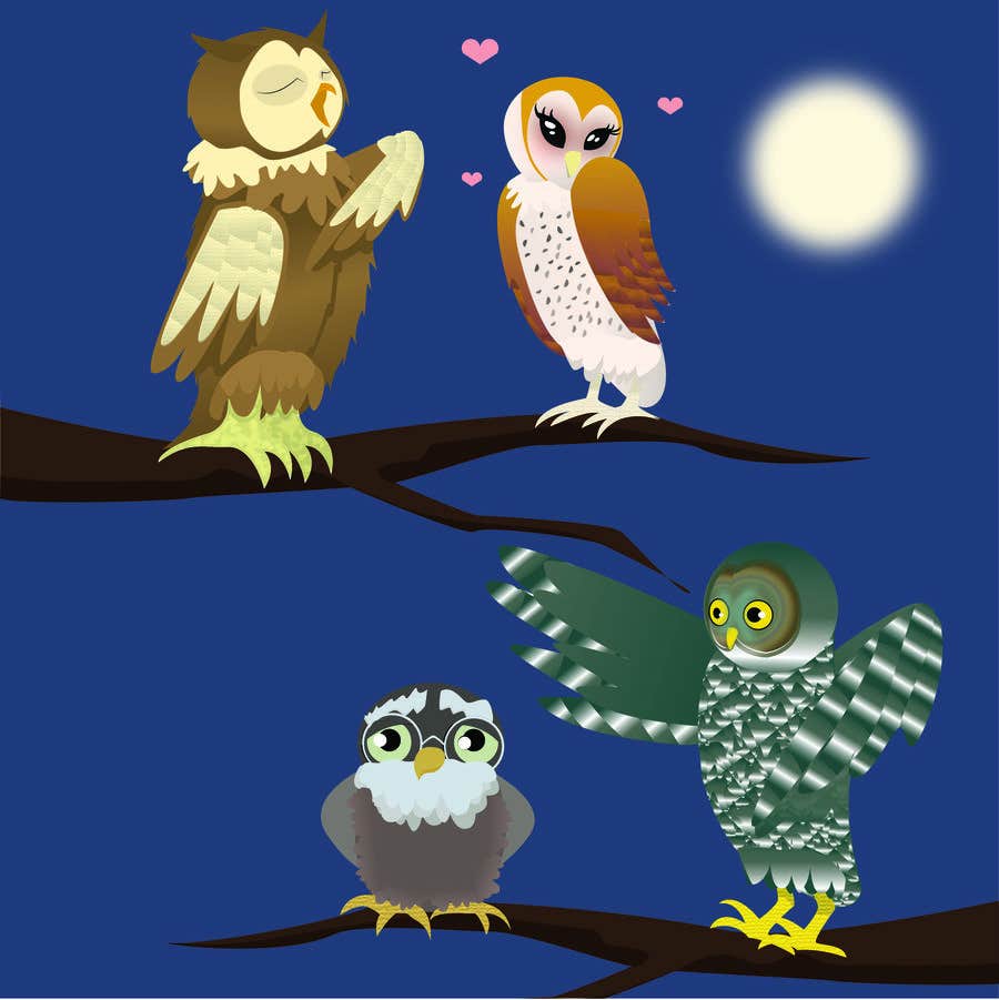 Natečajni vnos #13 za                                                 Funny Looking Owl With Big Eyes In A Dark Environment
                                            