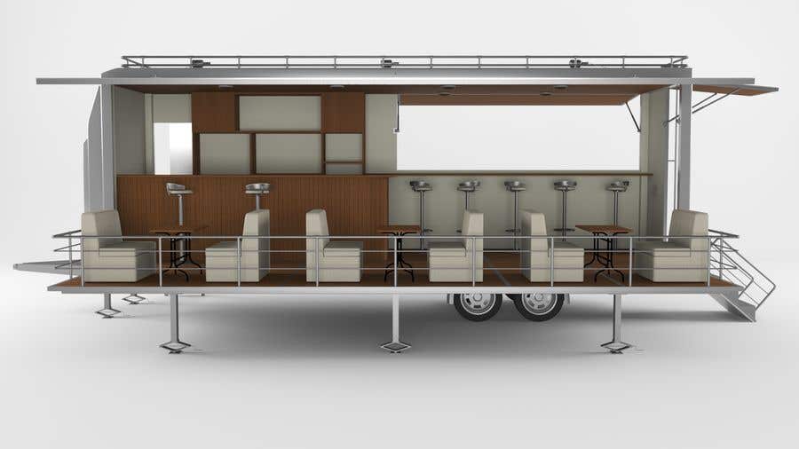 Contest Entry #25 for                                                 I need an approximate layout of a trailer converted into a bar. The trailer is 8m x 2.1m. Must have a bar for serving drinks and seating area. Designer can send the layout, front view, side view or possibly 3d model.
                                            
