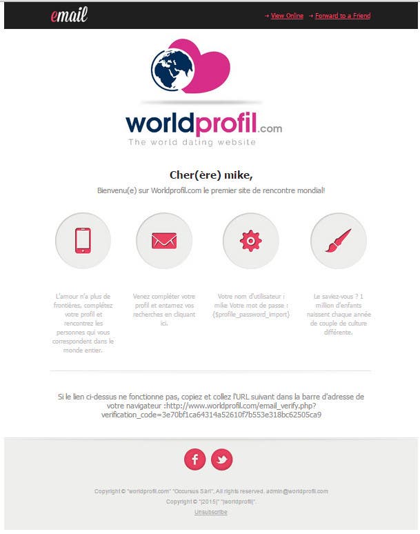 Penyertaan Peraduan #20 untuk                                                 Email template for a "welcome" on a world dating website
                                            