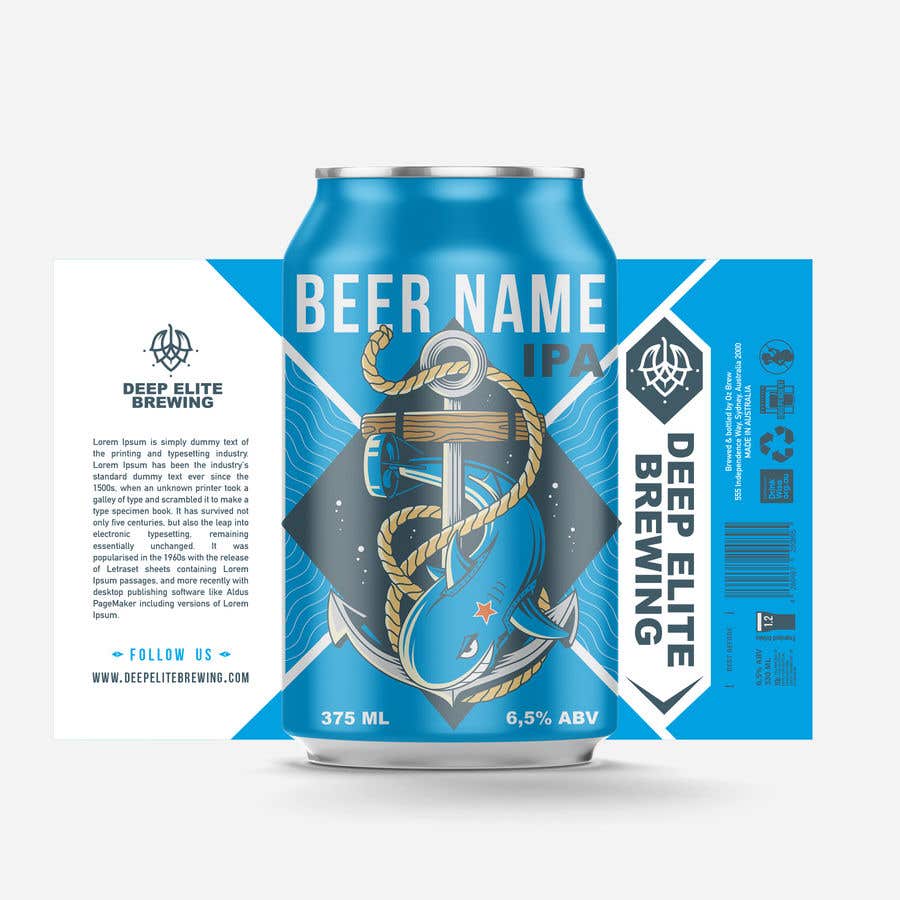 Packaging Template and logo creation Beer can label design 375ml