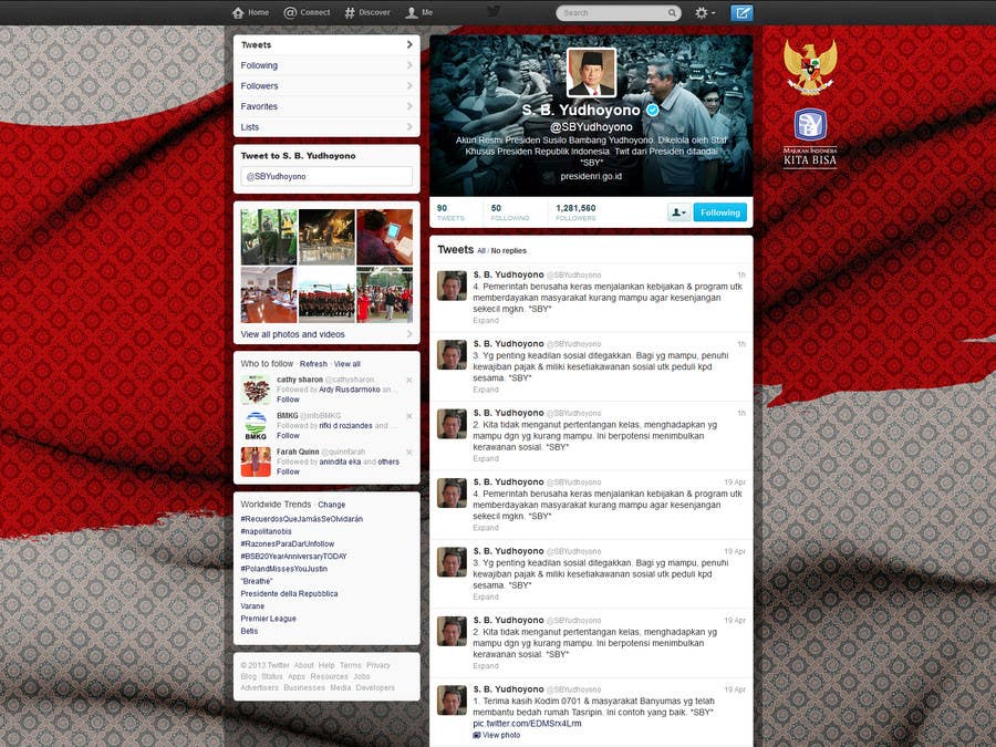 Penyertaan Peraduan #59 untuk                                                 Twitter @SBYudhoyono Indonesian President Design Contest #Presidentwit
                                            