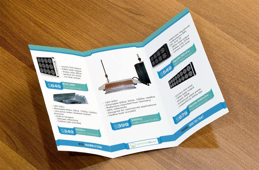 Kilpailutyö #9 kilpailussa                                                 Trifold Product Brochure for LED Company
                                            