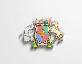 #5 para Coat of Arms logo using elephant on the left, horse on the right.  a chicken in the middle, and a cute looking snake somewhere (part of the 4 squares) or at bottom? This logo is for a kids brand.  Pastel Water color is preferable. por rasal2221