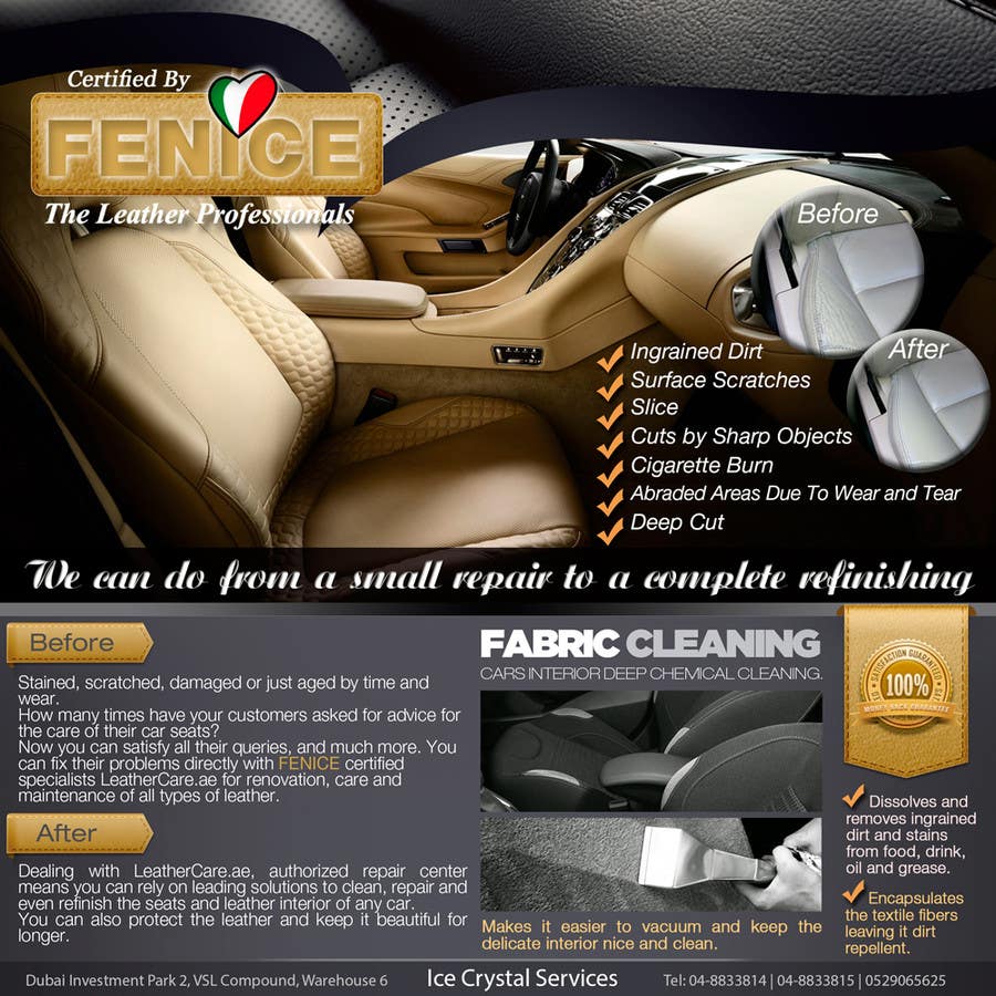 Bài tham dự cuộc thi #5 cho                                                 Design a Flyer for Car Interior Leather Restoration and Fabric Cleaning
                                            
