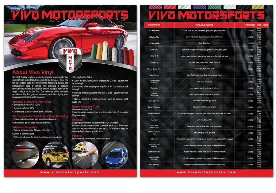 Penyertaan Peraduan #25 untuk                                                 Design a 2 sided Brochure / price sheet 8.5x11 for Vivo Motorsports
                                            