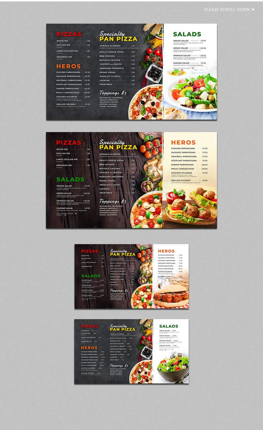 Bài tham dự cuộc thi #33 cho                                                 Create an Italian restaurant (pizza, etc.) menu to be displayed on a TV
                                            