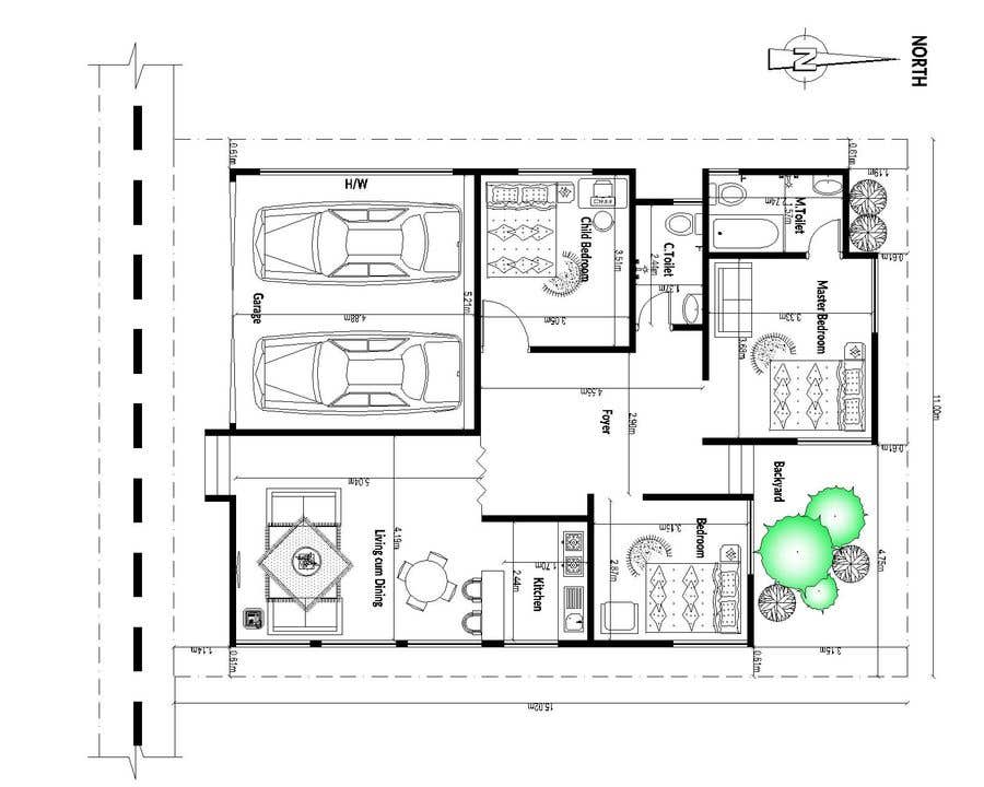 Bài tham dự cuộc thi #56 cho                                                 Need a house design for a field of 15 meters x 11 meters
                                            