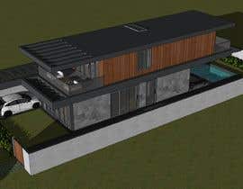 modern house with a garage and a car on the roof