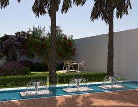 a render of a backyard with a pool and trees
