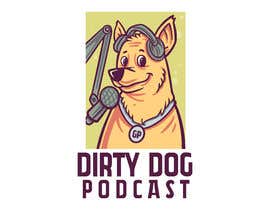 a podcast logo with a dog with headphones and a bat