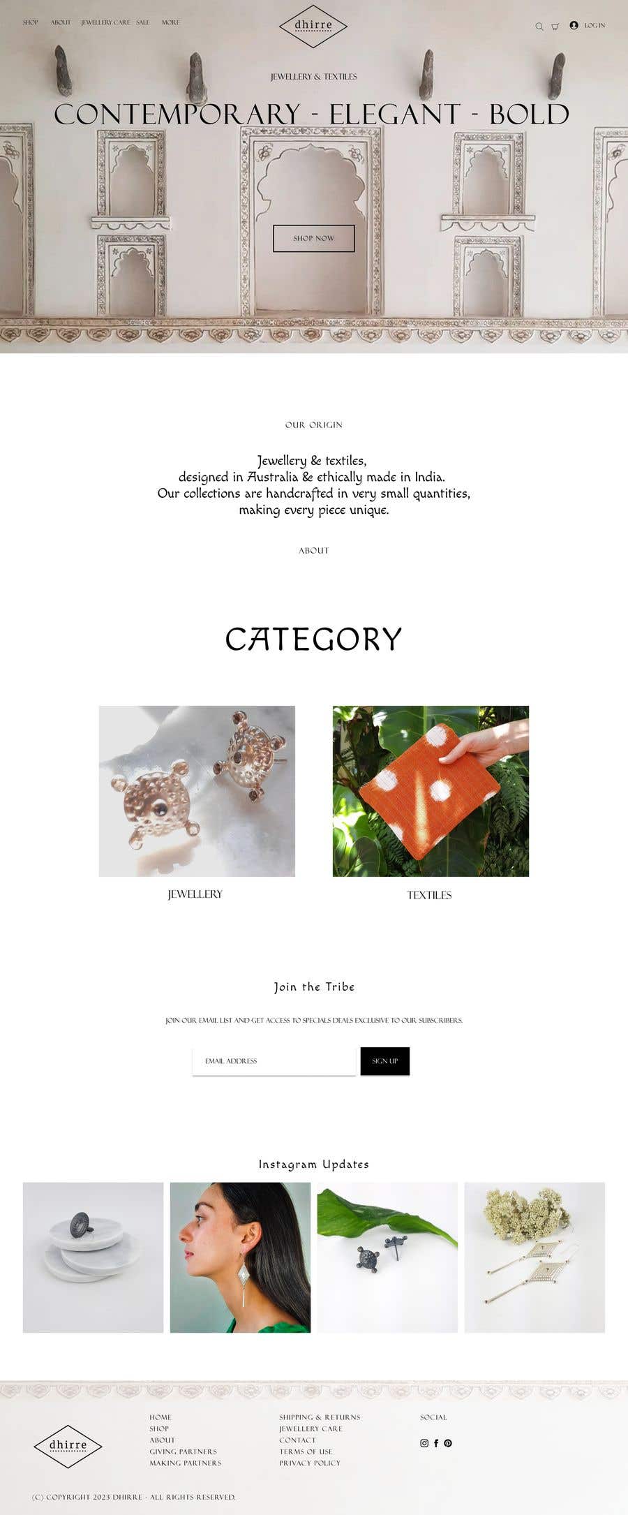 a screenshot of a website with a portfolio of jewelry and a homepage with a profile