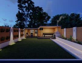 a 3d rendering of a house with a yard and a pool