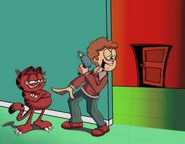 an illustration of a devil and a man with a cell phone