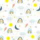 seamless pattern with rainbow and stars on a white background