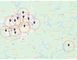 #13 za Map of Dallas Fort Worth area of Texas with 12 addresses pin and a 15 mile radius drawn around od GraphicMIU