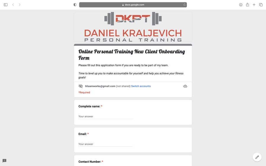 Contest Entry #7 for                                                 Google Doc: Online Personal Training New Client Onboarding form
                                            