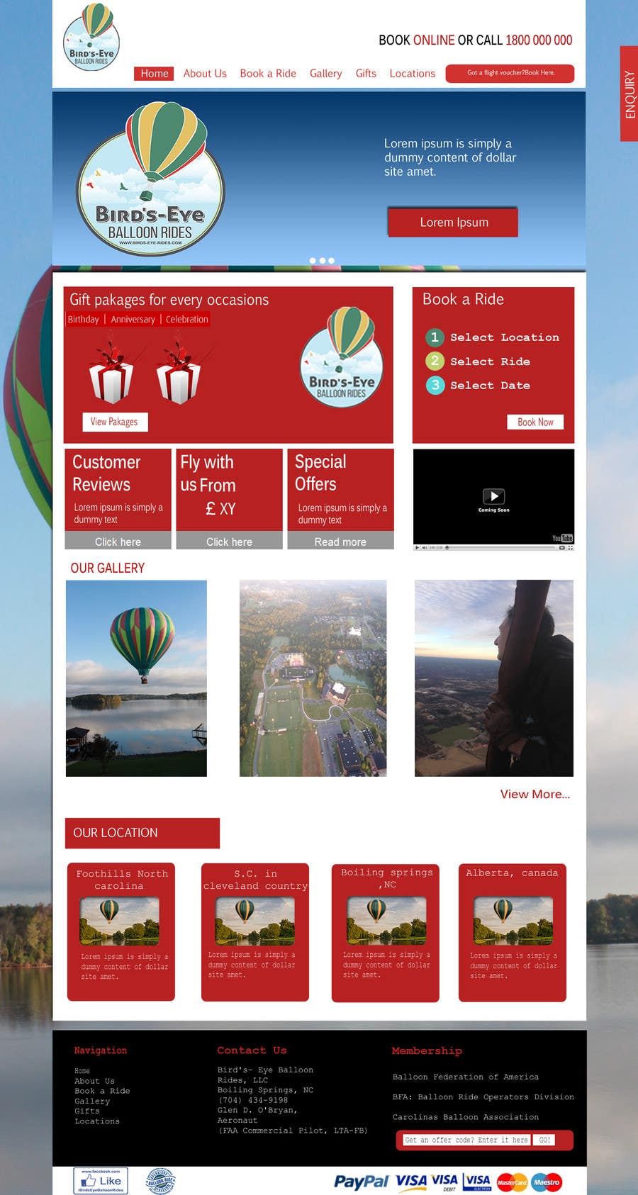 Bài tham dự cuộc thi #4 cho                                                 Hot Air Balloon ride business Web Site Mockup
                                            