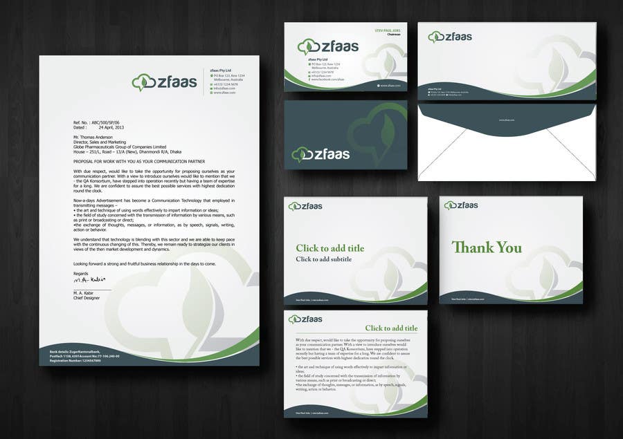 Penyertaan Peraduan #17 untuk                                                 Design some Business Cards, stationery and a Powerpoint slide template for zfaas Pty Ltd
                                            
