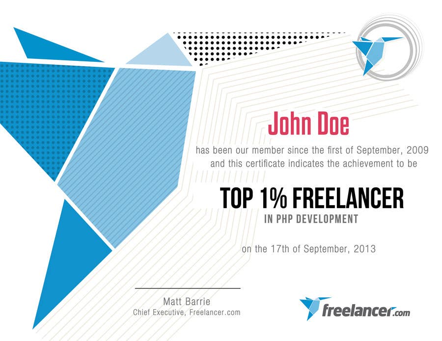 Konkurrenceindlæg #24 for                                                 Design Freelancer.com's new Achievement Certificate
                                            