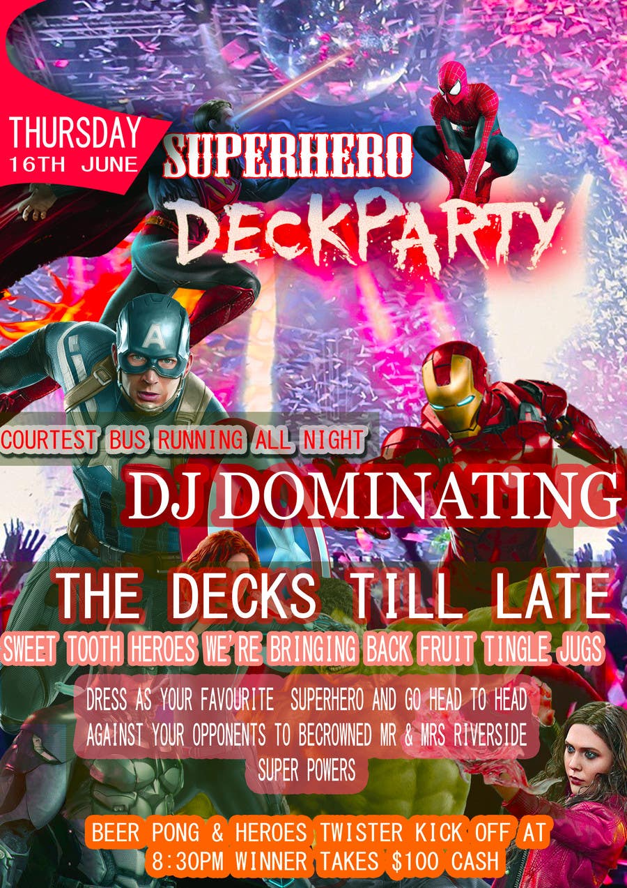 Contest Entry #16 for                                                 Super Hero Deck Party - A2 Poster/DL Flyer/FB cover photo
                                            
