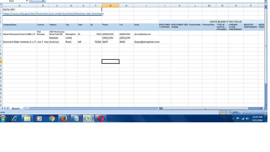 Participación en el concurso Nro.6 para                                                 Copying approximately 300 company names and addresses (plus limited additional information) into an excel spreadsheet.  See attached Excel template and the link in the description.
                                            