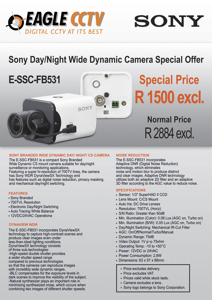 Inscrição nº 23 do Concurso para                                                 Design a Flyer for a Special Offer on Sony CCTV Camera Model FB-531
                                            