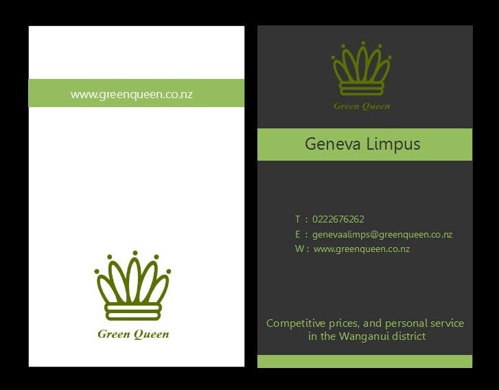 
                                                                                                                        Inscrição nº                                             65
                                         do Concurso para                                             Design some Business Cards for Green Queen
                                        