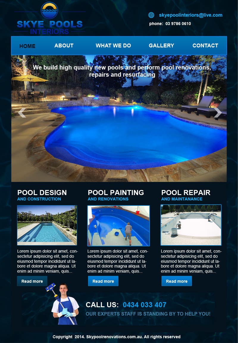 
                                                                                                            Bài tham dự cuộc thi #                                        40
                                     cho                                         Design a Website Mockup/Including Logo for Pool Renovation company
                                    