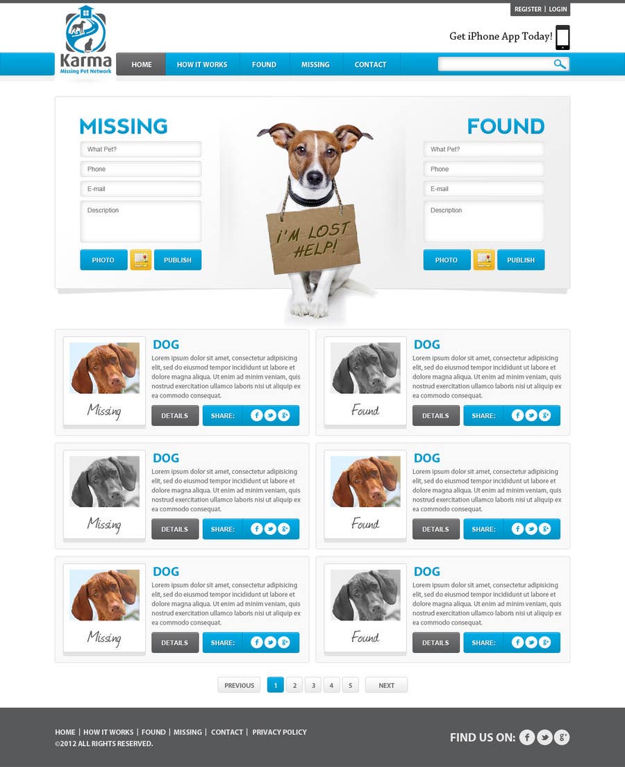 Proposition n°20 du concours                                                 Website Design for Karma Missing Pet Network
                                            