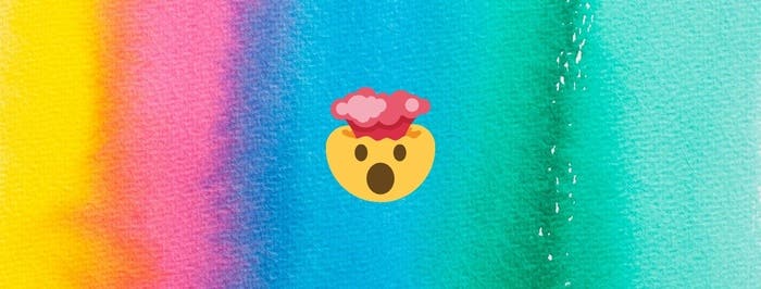 emoji of head exploding against rainbow colored backdrop
